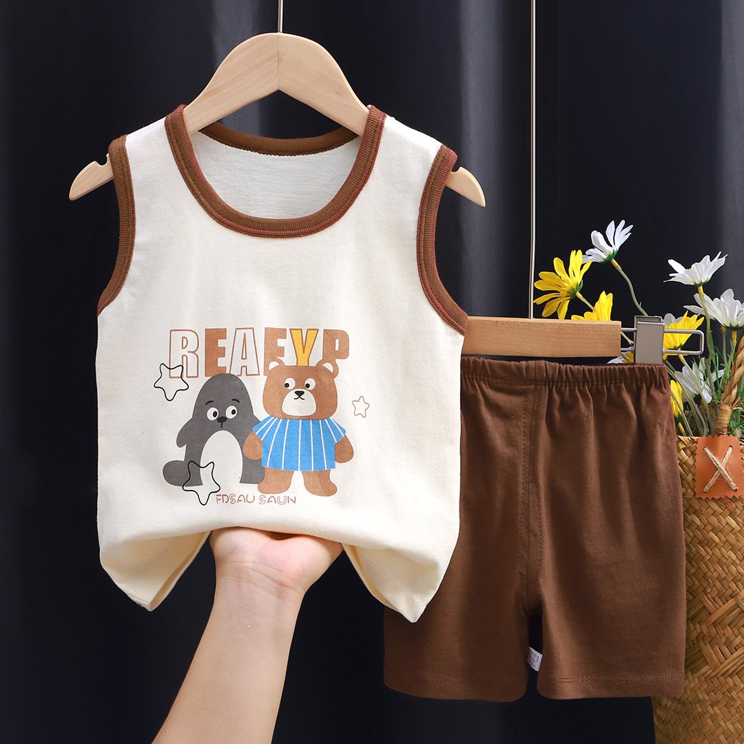 Toddler Summer Cotton Little Boy Sleeveless Vest Shorts Pants Babies And Kids Clothing Sets Children Outfit