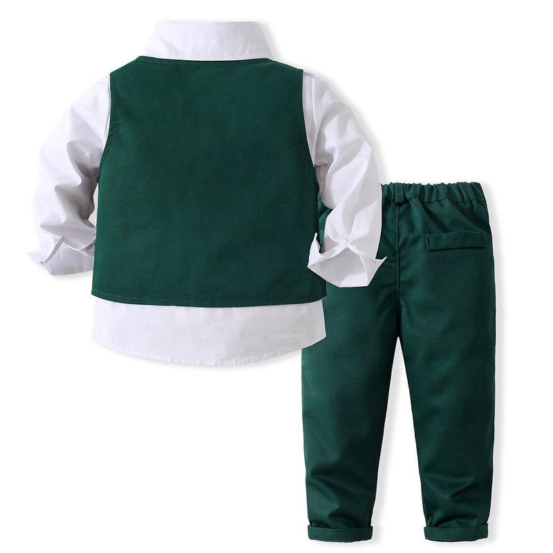Luxury Designers Kids Clothes Boys Formal Suit 3-Piece Vest+Shirt+Pants Flower Boy Piano Show Wedding Party Suits for Children
