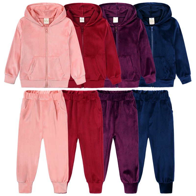 Kids Baby Girls Velvet Outfits Toddler Clothes Boys Winter 2Pcs Children Tracksuit Sets