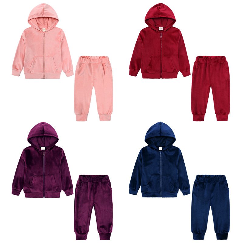 Kids Baby Girls Velvet Outfits Toddler Clothes Boys Winter 2Pcs Children Tracksuit Sets