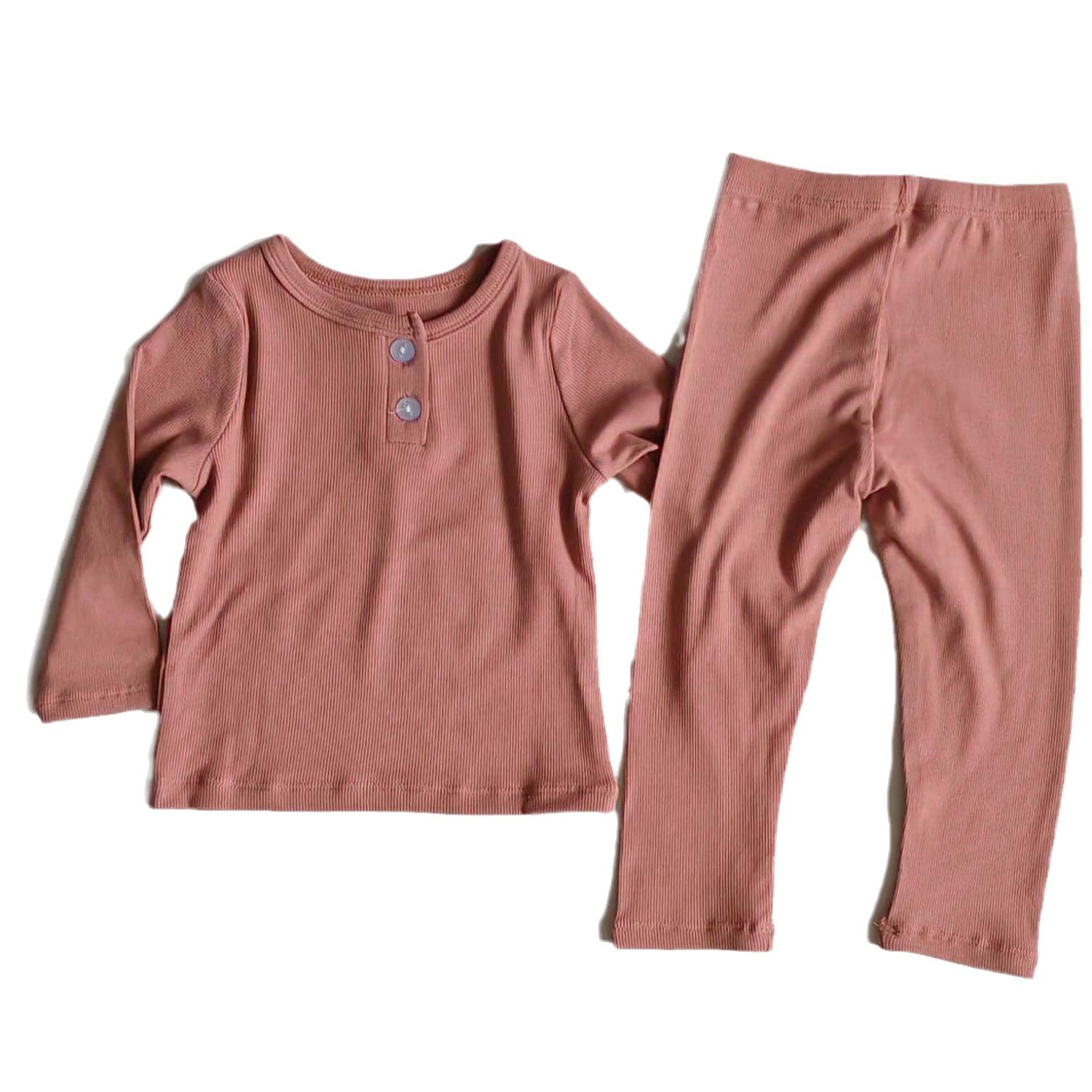 High Quality Pajamas Set Long Sleeve Ribbed Cotton Set Boys Girls High Waist Clothing Set Sleepwear Kids Clothes