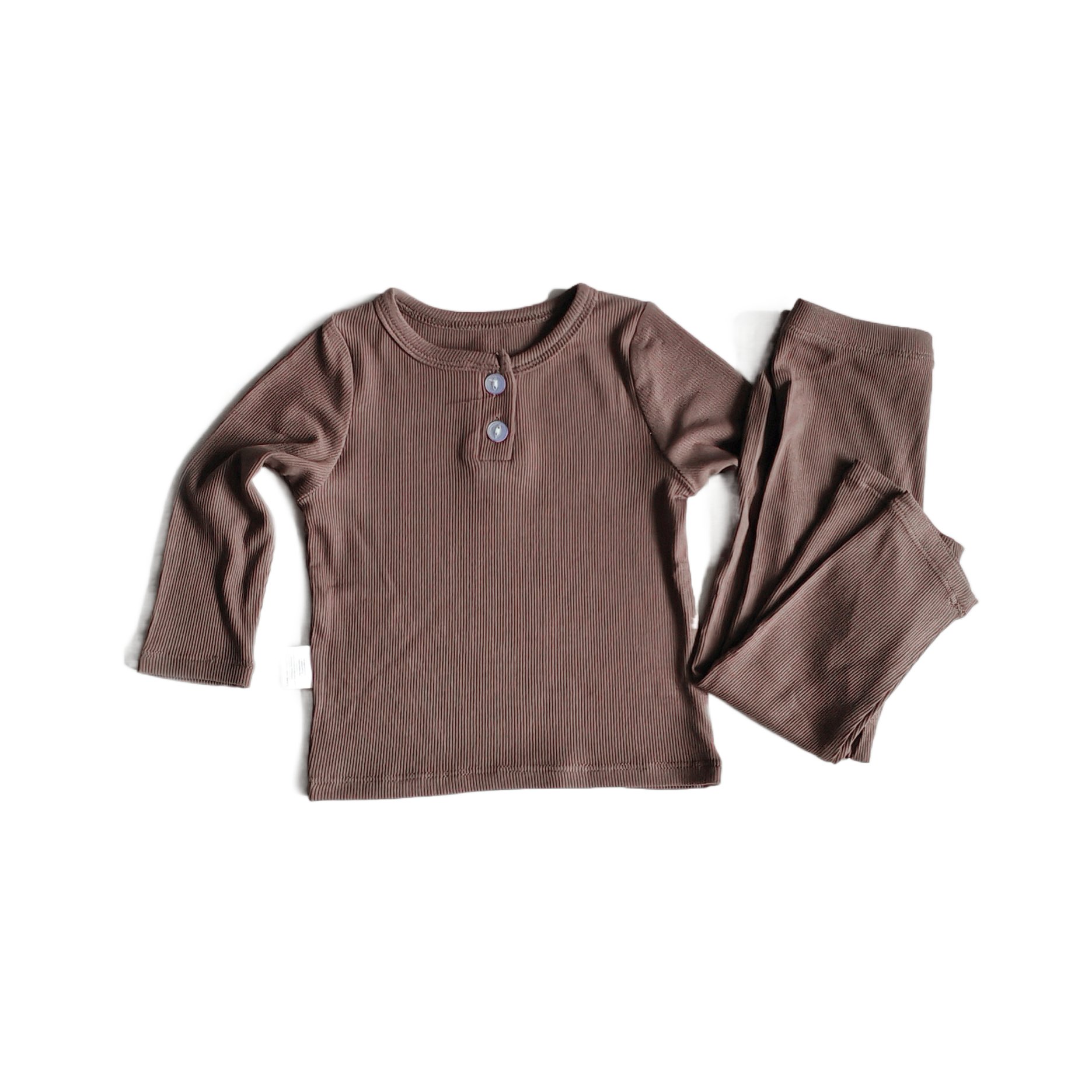 High Quality Pajamas Set Long Sleeve Ribbed Cotton Set Boys Girls High Waist Clothing Set Sleepwear Kids Clothes