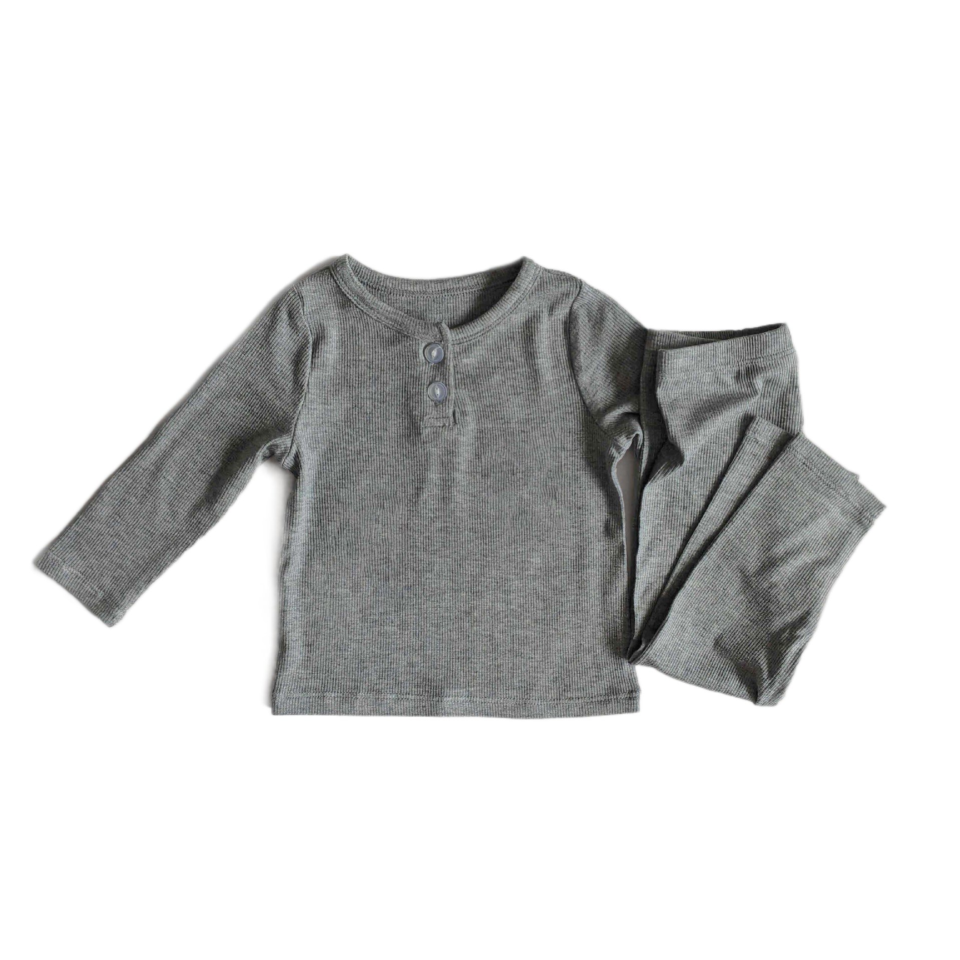 High Quality Pajamas Set Long Sleeve Ribbed Cotton Set Boys Girls High Waist Clothing Set Sleepwear Kids Clothes