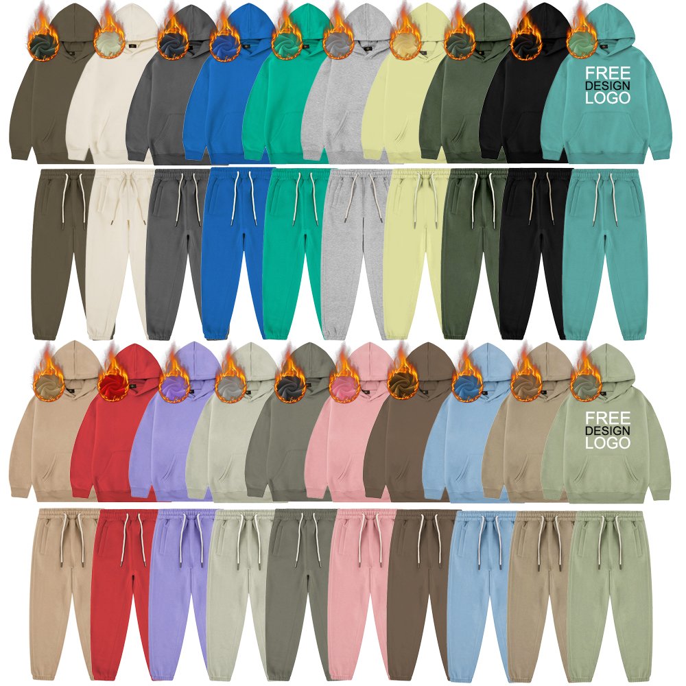 2023 350G 95% Heavy Weight Loose Cotton Fleece Kids Plain Children's Girl Boy's Clothing Supplier Hoodies Tracksuit Jogger Sets