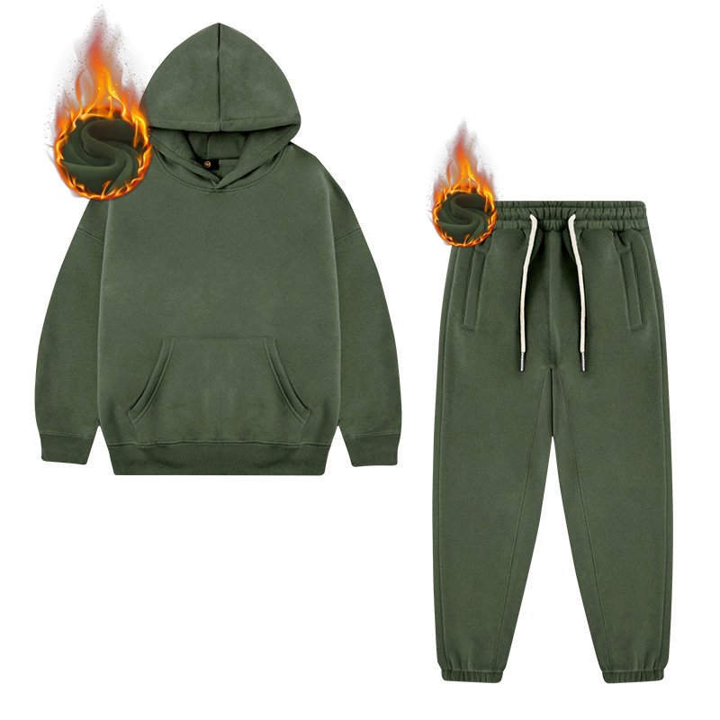 2023 350G 95% Heavy Weight Loose Cotton Fleece Kids Plain Children's Girl Boy's Clothing Supplier Hoodies Tracksuit Jogger Sets