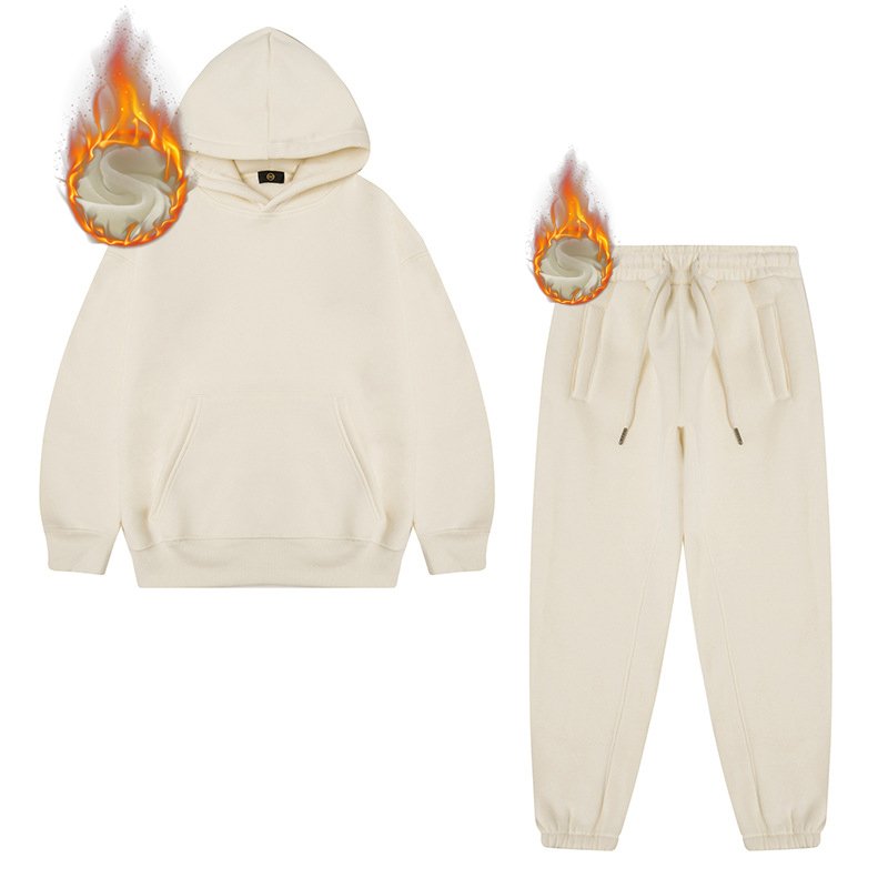 2023 350G 95% Heavy Weight Loose Cotton Fleece Kids Plain Children's Girl Boy's Clothing Supplier Hoodies Tracksuit Jogger Sets