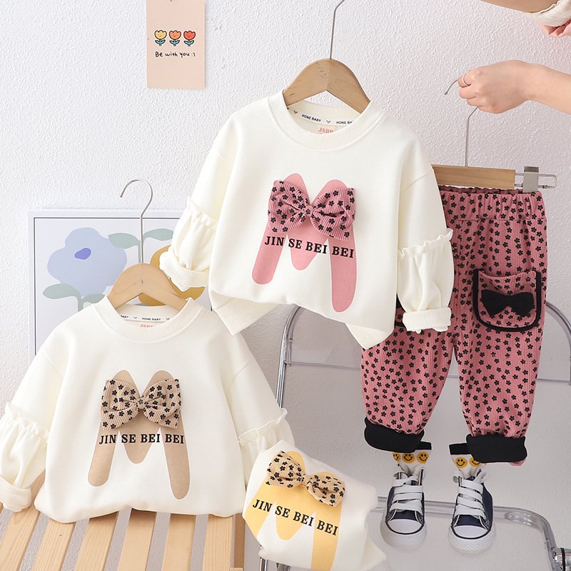 Girls spring baby leisure suit spring and autumn girls new long-sleeved hoodie pants two-piece set
