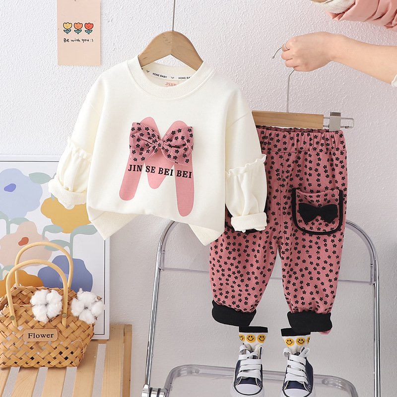 Girls spring baby leisure suit spring and autumn girls new long-sleeved hoodie pants two-piece set