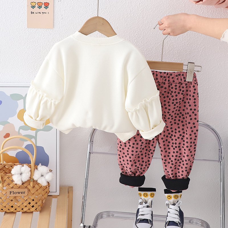 Girls spring baby leisure suit spring and autumn girls new long-sleeved hoodie pants two-piece set