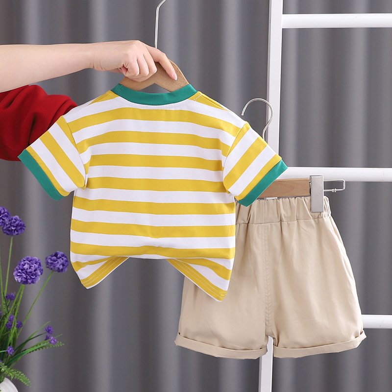 Soft Comfortable Striped crew neck Boy Shirt + shorts Suits Children's Casual Two-Piece Baby Boys Clothing Set