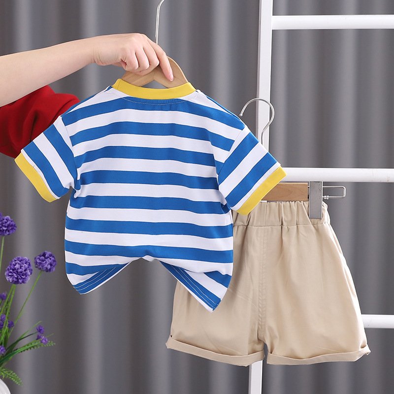 Soft Comfortable Striped crew neck Boy Shirt + shorts Suits Children's Casual Two-Piece Baby Boys Clothing Set
