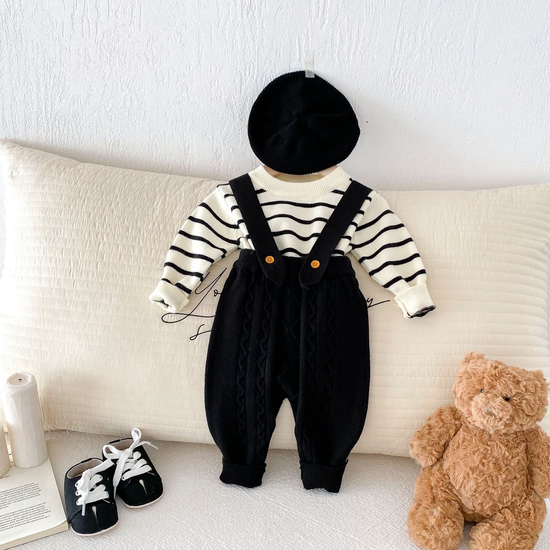 Spring Autumn Baby Clothes Set Girls Boys Long Sleeve Sweater Straps Pants Overall 2pcs Newborn Rompers Baby Clothing Sets