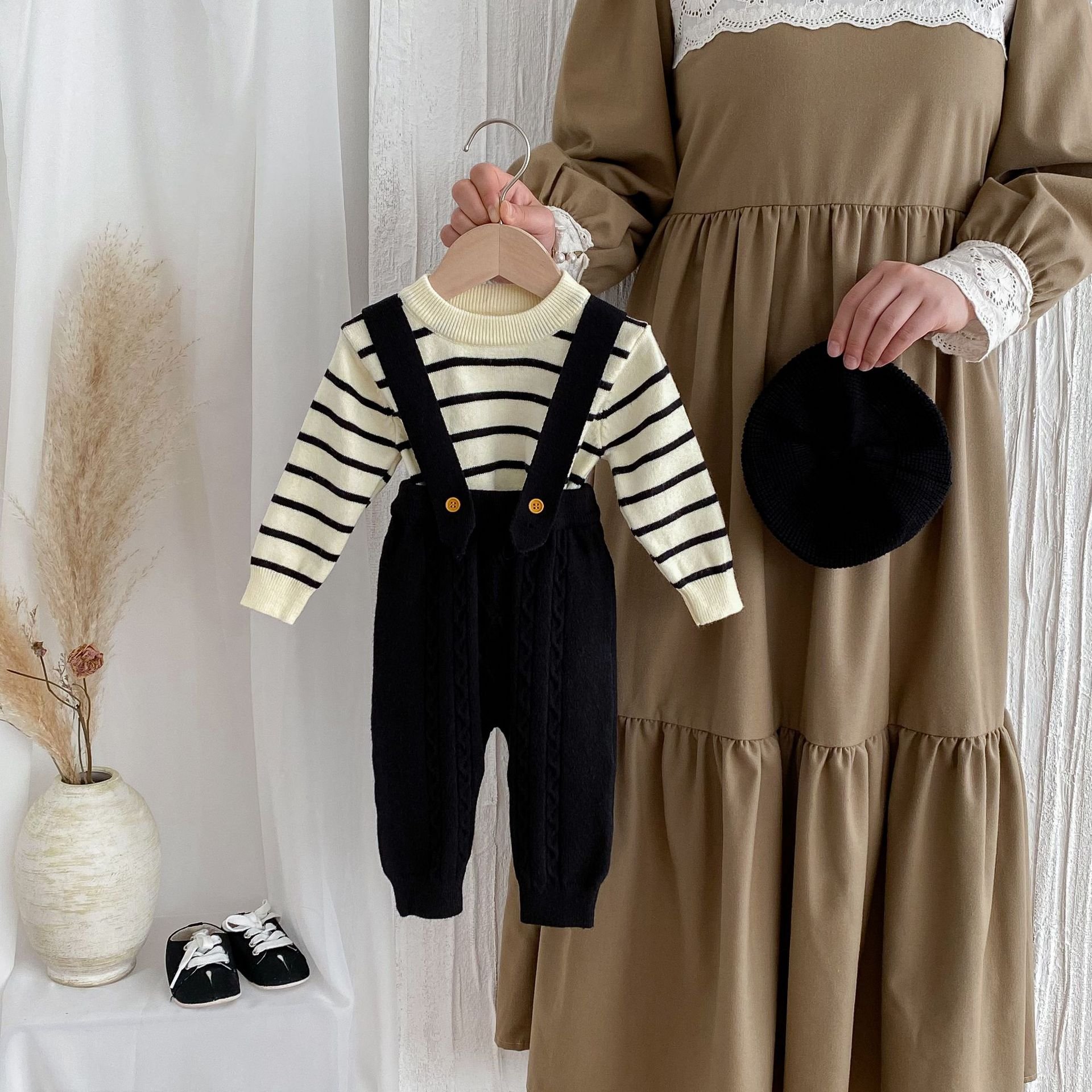 Spring Autumn Baby Clothes Set Girls Boys Long Sleeve Sweater Straps Pants Overall 2pcs Newborn Rompers Baby Clothing Sets