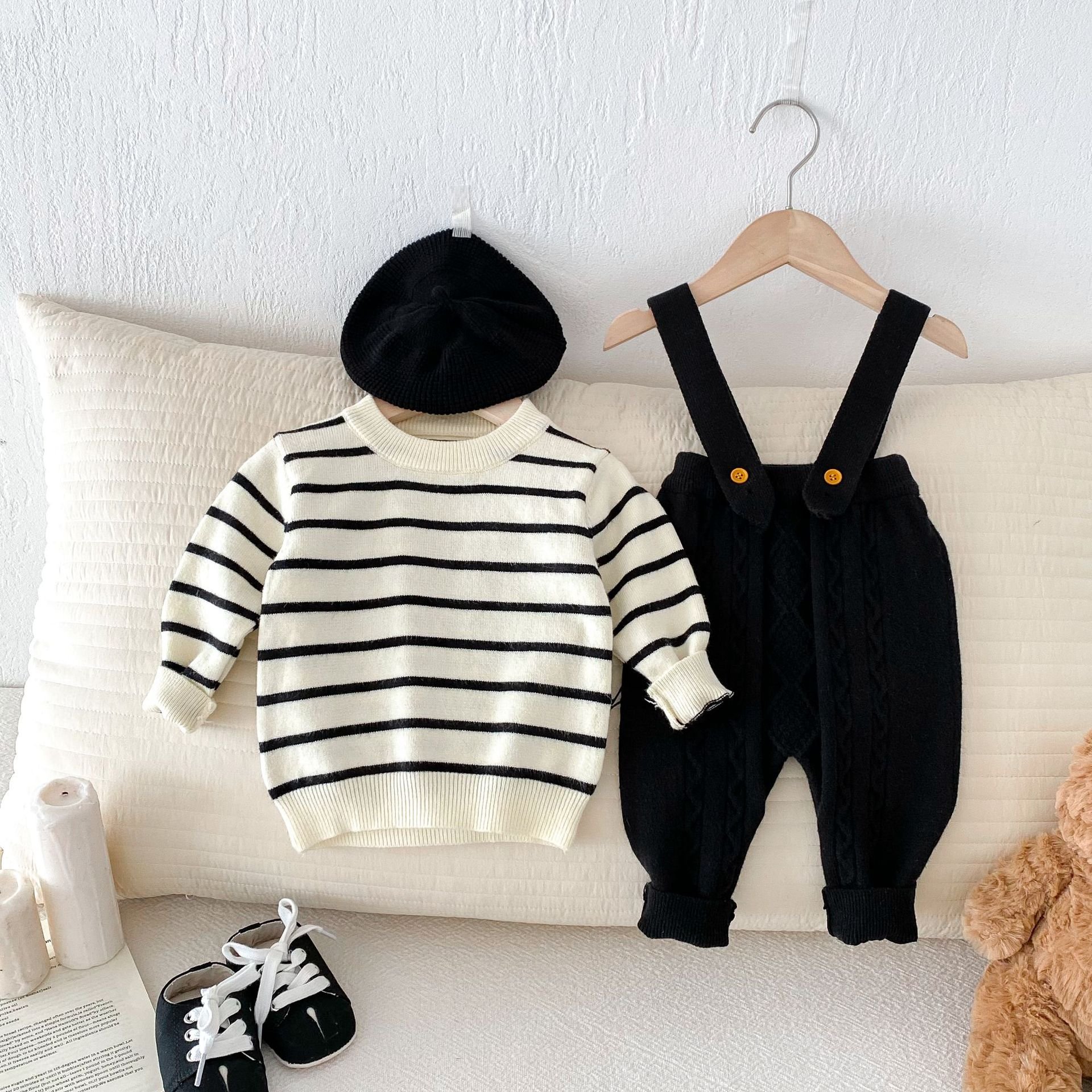 Spring Autumn Baby Clothes Set Girls Boys Long Sleeve Sweater Straps Pants Overall 2pcs Newborn Rompers Baby Clothing Sets