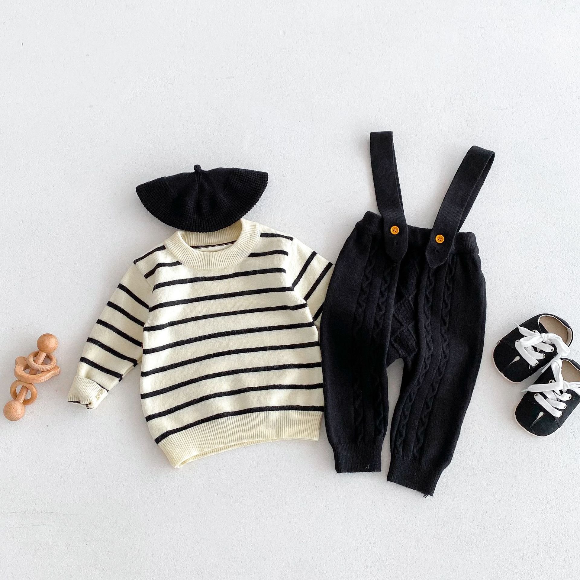 Spring Autumn Baby Clothes Set Girls Boys Long Sleeve Sweater Straps Pants Overall 2pcs Newborn Rompers Baby Clothing Sets