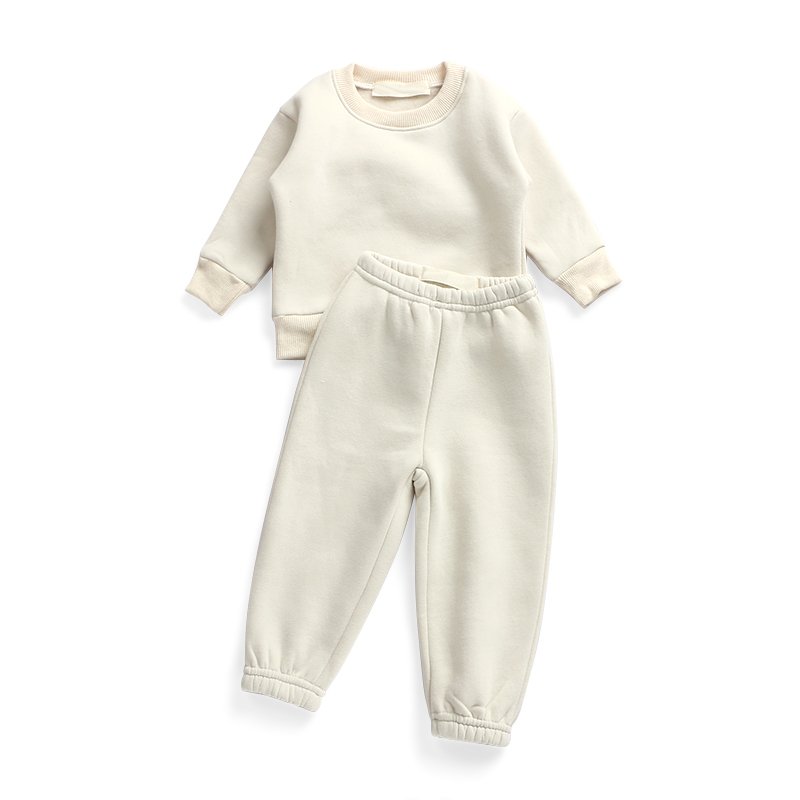 Hot Sale Custom Baby Thick Pullover Long Sleeve Crew Neck Boys Kids Sweatsuits Cotton Baby Clothing Sets