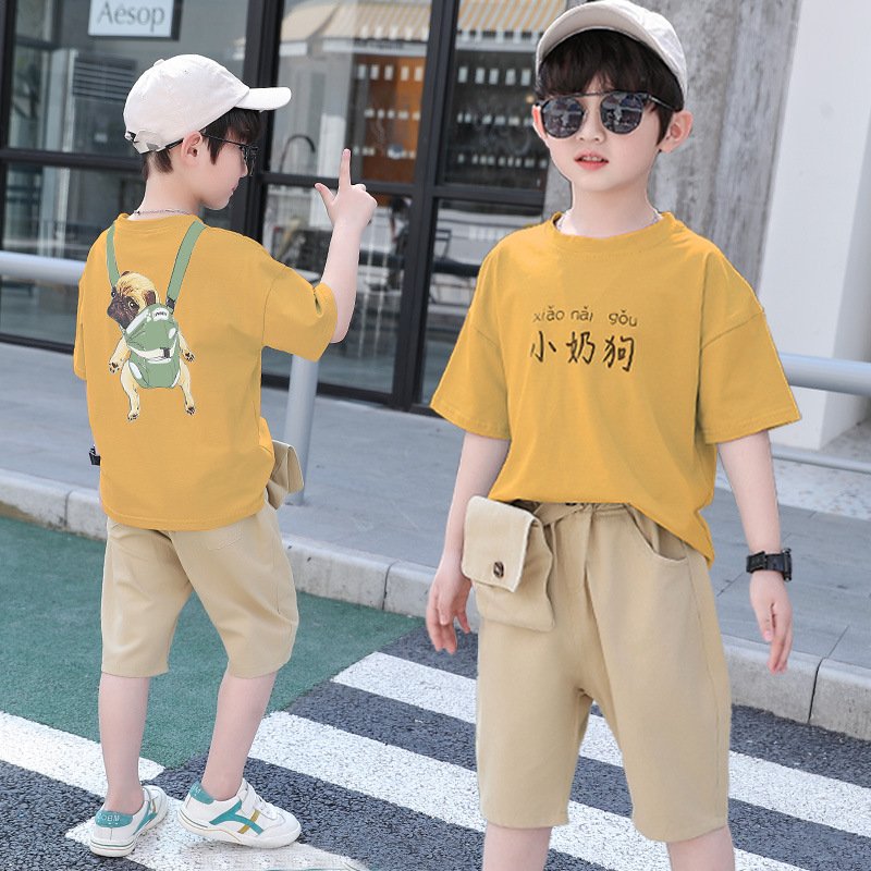 Boys summer children's clothing suit 3-12 years old summer short-sleeved handsome boy two-piece suit