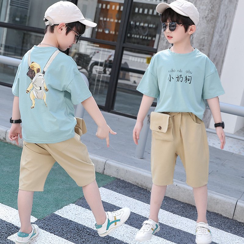 Boys summer children's clothing suit 3-12 years old summer short-sleeved handsome boy two-piece suit