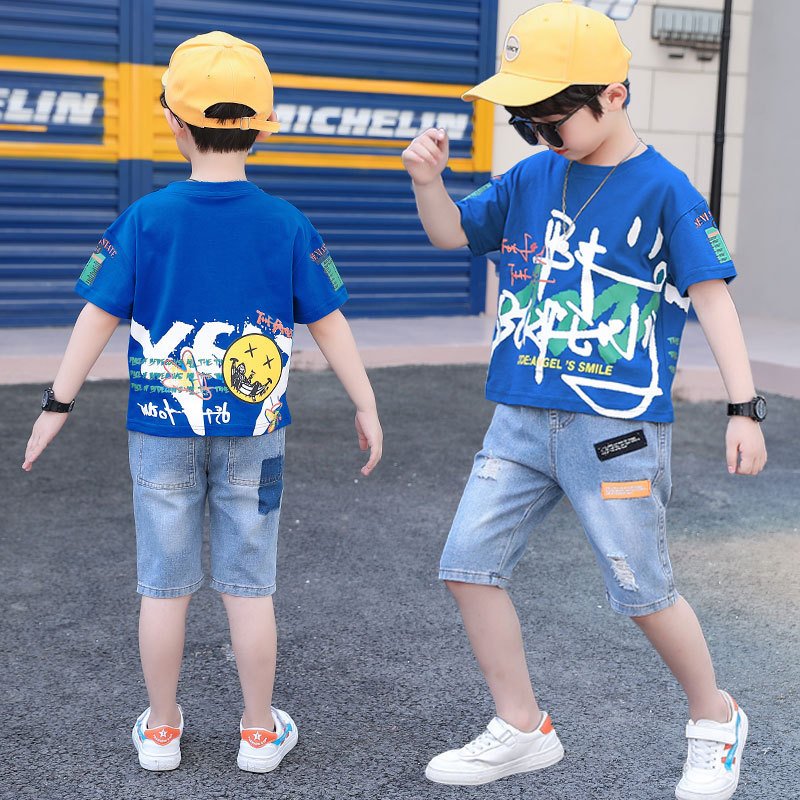 Boys summer children's clothing suit 3-12 years old summer short-sleeved handsome boy two-piece suit