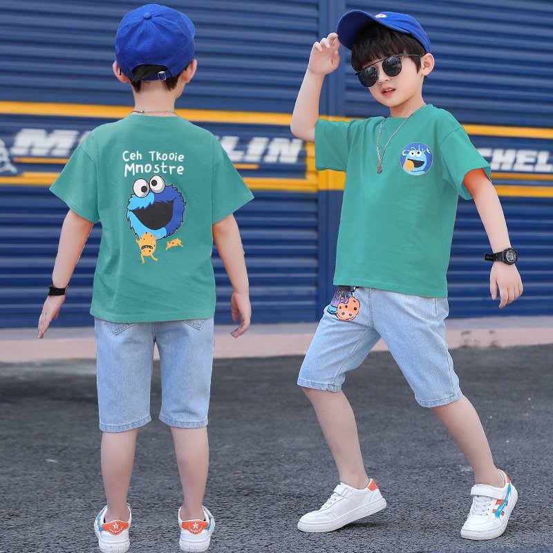Boys summer children's clothing suit 3-12 years old summer short-sleeved handsome boy two-piece suit