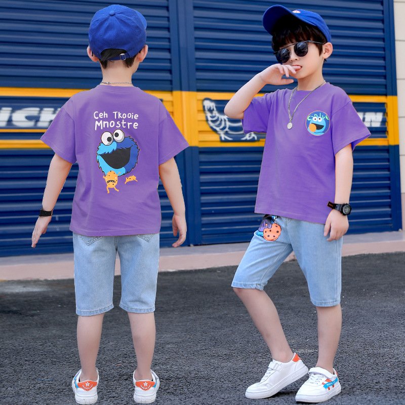 Boys summer children's clothing suit 3-12 years old summer short-sleeved handsome boy two-piece suit
