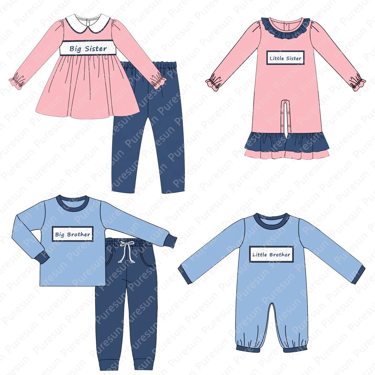 Pumpkin French knot Embroidery Boutique Outfits Kids Cute Fall Clothes Siblings Smocked Matching Custom Clothing