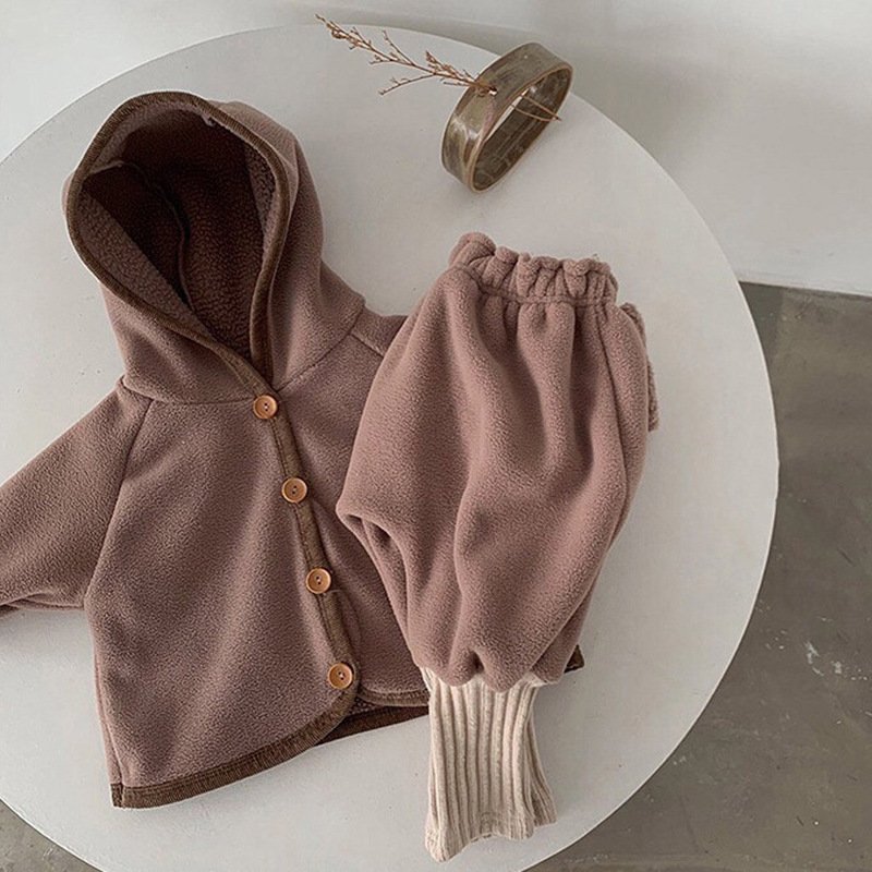 Korean style fashion wholesale winter warm fleece Newborn Baby Boy Clothes Cardigan+pants Toddler Baby Clothes Set
