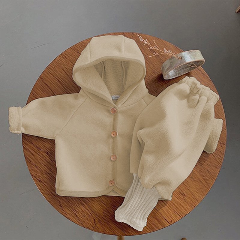 Korean style fashion wholesale winter warm fleece Newborn Baby Boy Clothes Cardigan+pants Toddler Baby Clothes Set