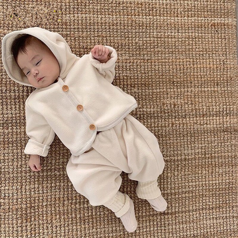 Korean style fashion wholesale winter warm fleece Newborn Baby Boy Clothes Cardigan+pants Toddler Baby Clothes Set