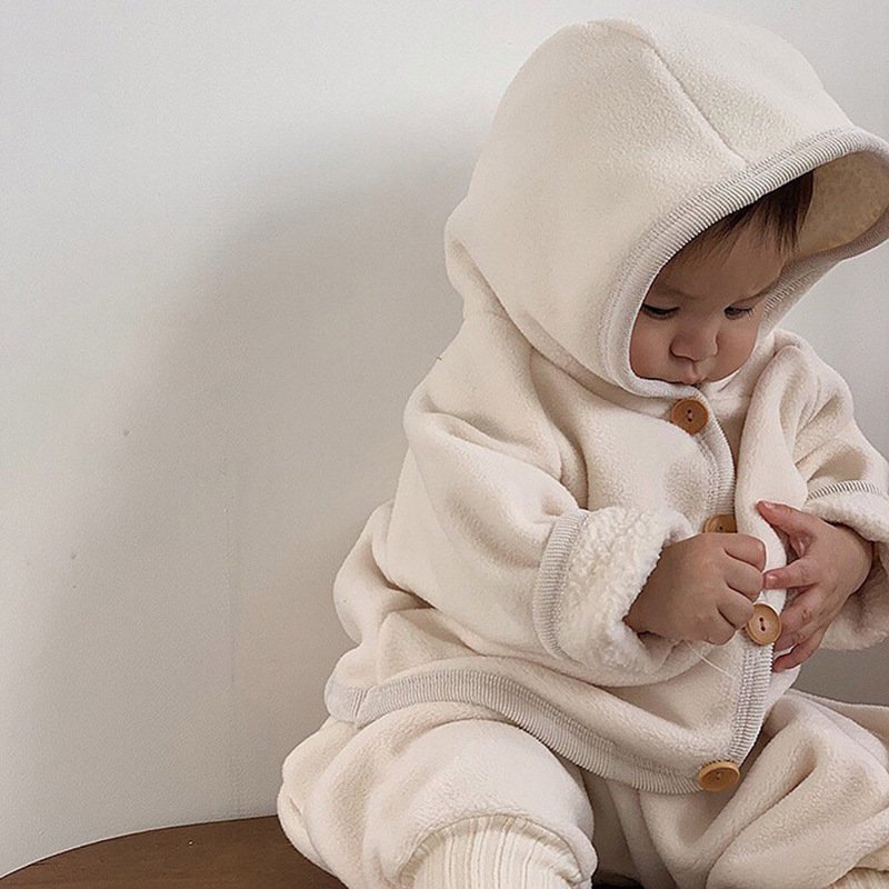Korean style fashion wholesale winter warm fleece Newborn Baby Boy Clothes Cardigan+pants Toddler Baby Clothes Set