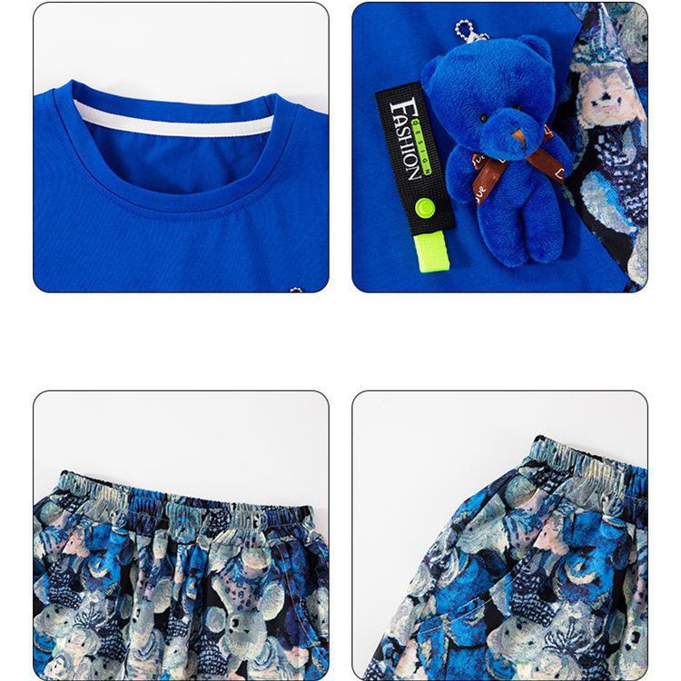 2023 Children's Wear Summer Teen Boys Clothing Sets 3D Cartoon Bear Print Patchwork Short Sleeve Kids Clothing Boys
