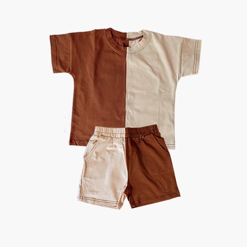 Summer Kid T-shirt And Shorts Set Patchwork Oversized Tees Sweat Shorts Custom Two Pieces Sportswear Toddler Tracksuit Set