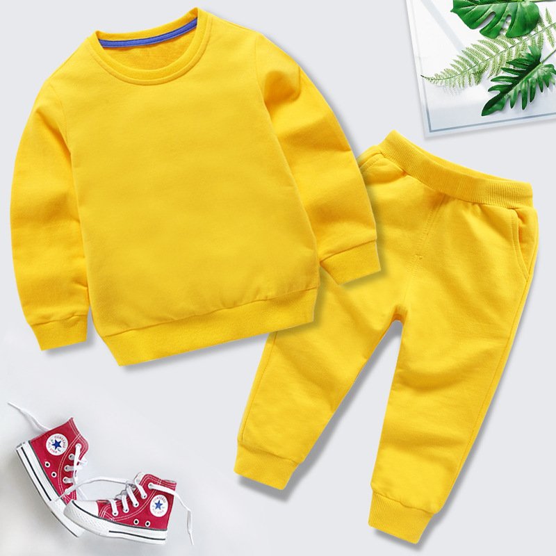 Conyson Custom Logo Wholesale Factory Price Kids Tracksuit Boy Girls Solid Color Sweatsuit Sport Baby Cotton Kids Clothing set