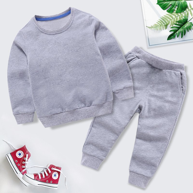 Conyson Custom Logo Wholesale Factory Price Kids Tracksuit Boy Girls Solid Color Sweatsuit Sport Baby Cotton Kids Clothing set