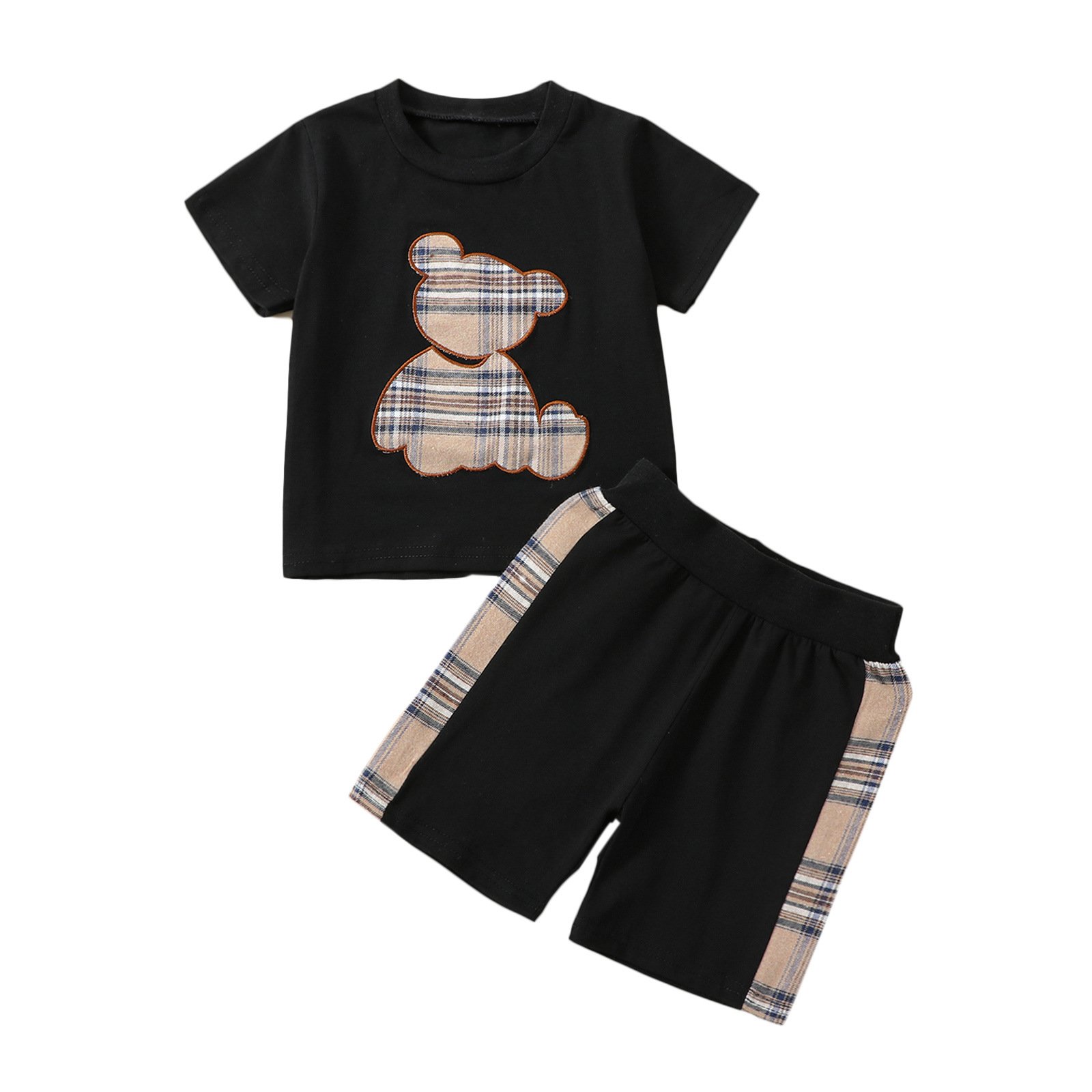 Summer Infant Baby Boys Girls Outfits Short Sleeve Plaid T-shirt shorts Casual Daily Clothes