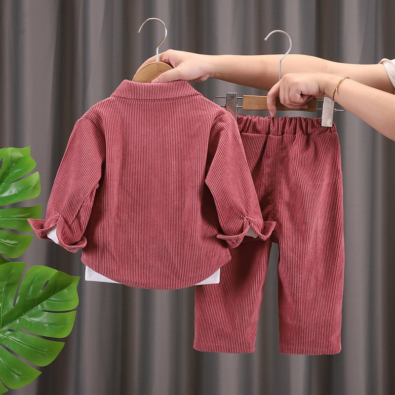 New Wholesale Spring Autumn Kids Corduroy Suits Jacket+T-shirt+Pants 3pcs Baby Boys Casual Clothing Sets