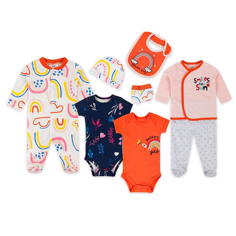8pcs New Born Clothing Sets Cotton Infant Boy Baby Footed Pajamas Romper Gift Clothing Set Full Sleeve Length Fashion