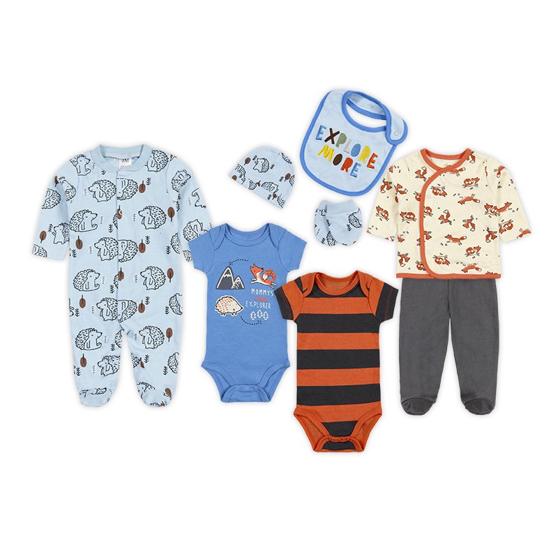 8pcs New Born Clothing Sets Cotton Infant Boy Baby Footed Pajamas Romper Gift Clothing Set Full Sleeve Length Fashion