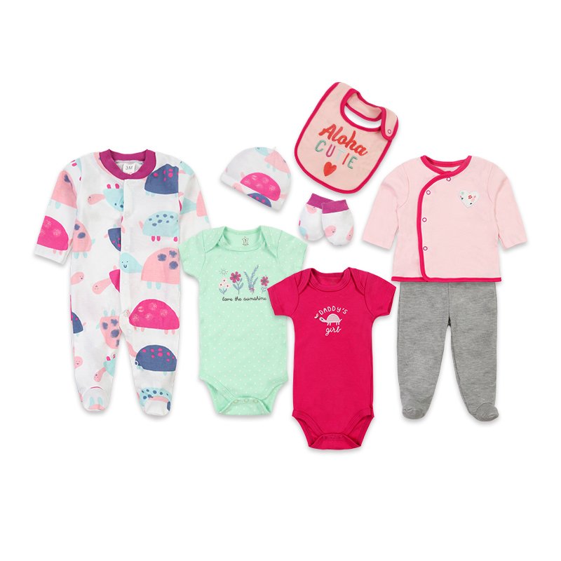 8pcs New Born Clothing Sets Cotton Infant Boy Baby Footed Pajamas Romper Gift Clothing Set Full Sleeve Length Fashion