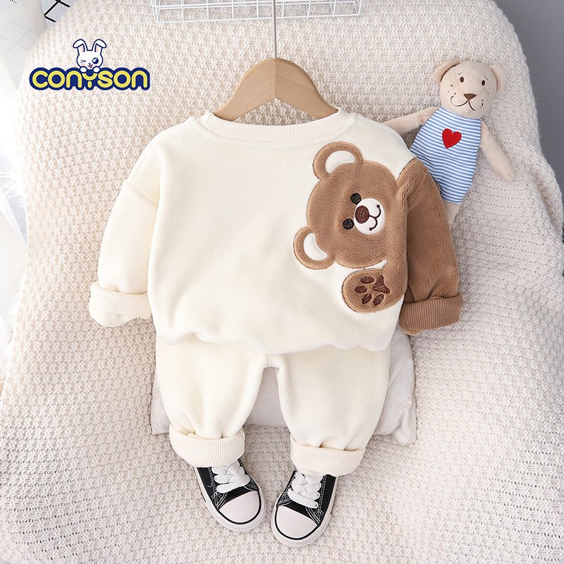 Conyson 2024 Factory Autumn New Baby Girl Boy Clothes Casual Cute 2Pcs Suit Long Sleeve Bear Design Two-piece Kids Clothing Set