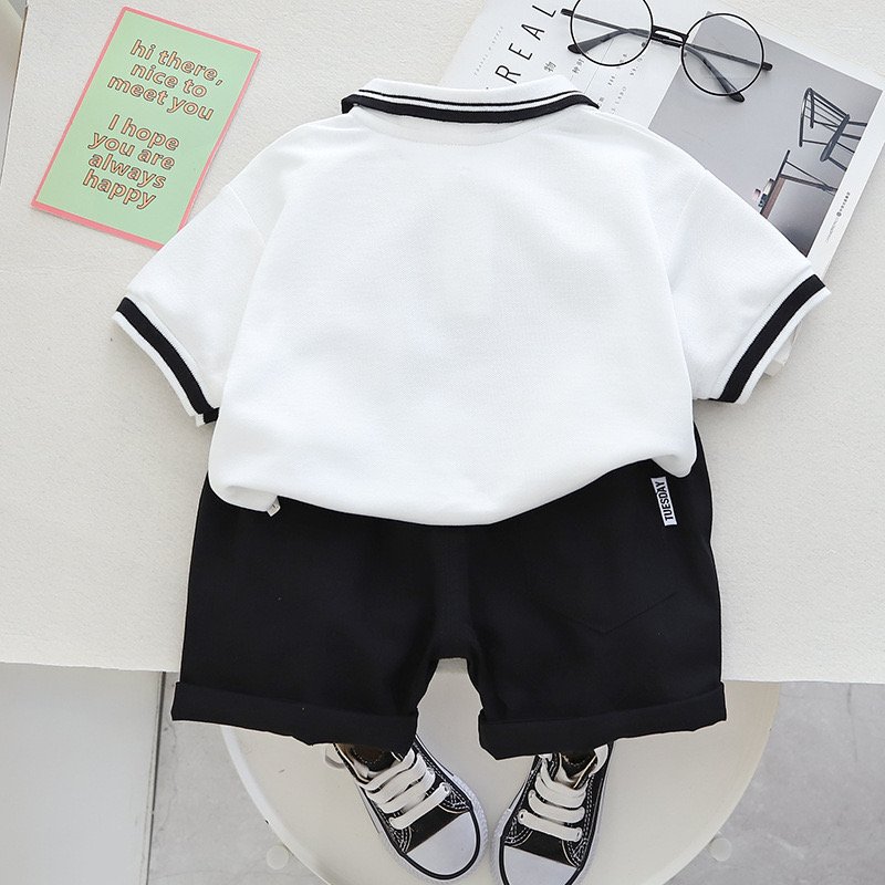 Summer New Hot Selling Comfortable Pure Cotton Business Flip Collar Solid Color Simple Short Sleeve Boys Set Wholesale