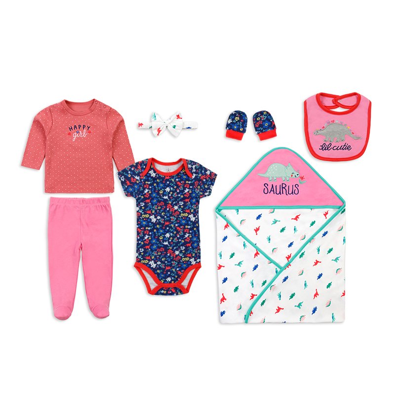 New born baby clothes sets romper trousers baby bibs towel hat hug quilt Boys Girls Outfits 7-piece set baby clothes clothing