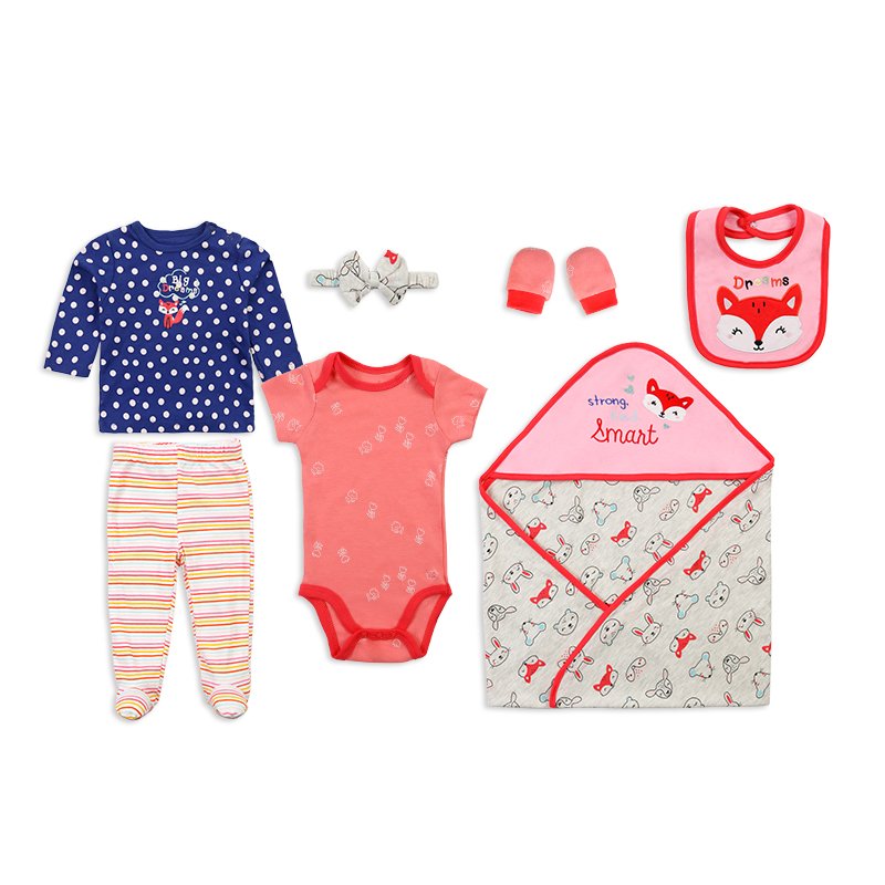 New born baby clothes sets romper trousers baby bibs towel hat hug quilt Boys Girls Outfits 7-piece set baby clothes clothing