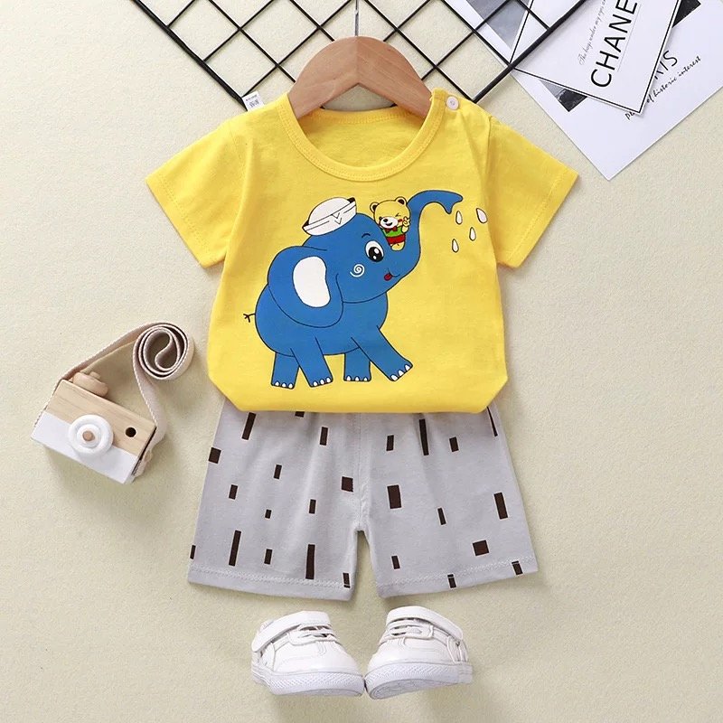 Factory Wholesale Cotton T-shirt and Shorts Two Piece Baby Kids Summer Toddler Boys Girl Clothing Set Clothes Outfits
