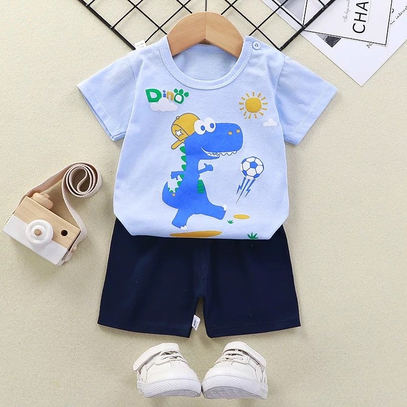 Factory Wholesale Cotton T-shirt and Shorts Two Piece Baby Kids Summer Toddler Boys Girl Clothing Set Clothes Outfits