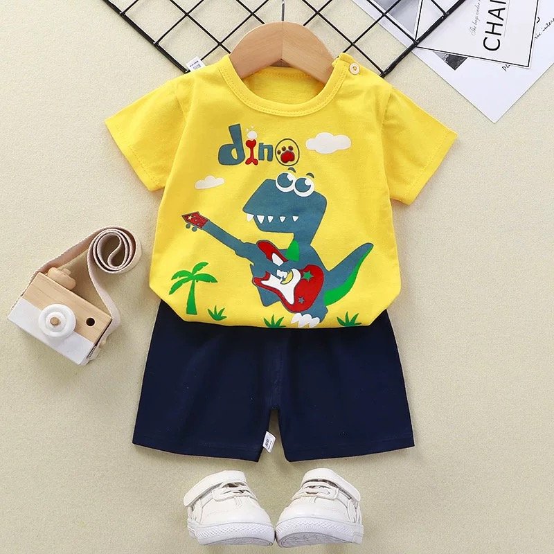 Factory Wholesale Cotton T-shirt and Shorts Two Piece Baby Kids Summer Toddler Boys Girl Clothing Set Clothes Outfits