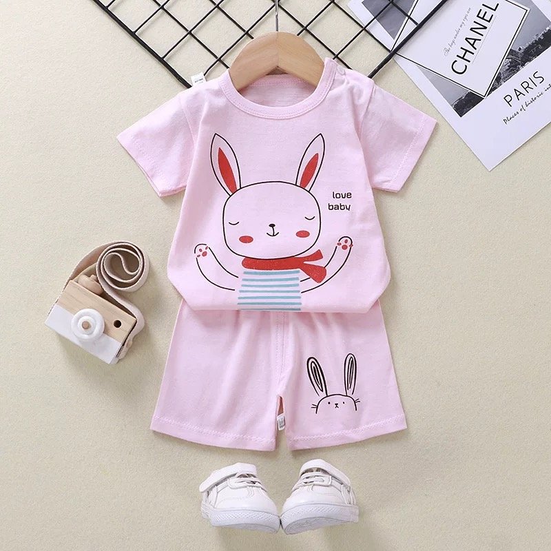 Factory Wholesale Cotton T-shirt and Shorts Two Piece Baby Kids Summer Toddler Boys Girl Clothing Set Clothes Outfits