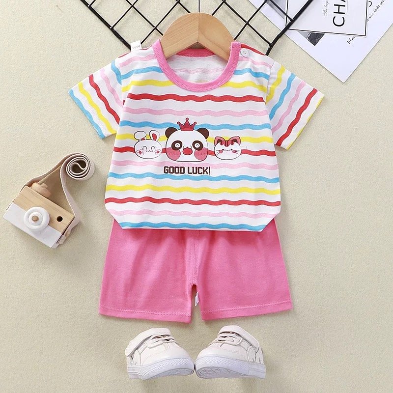 Factory Wholesale Cotton T-shirt and Shorts Two Piece Baby Kids Summer Toddler Boys Girl Clothing Set Clothes Outfits