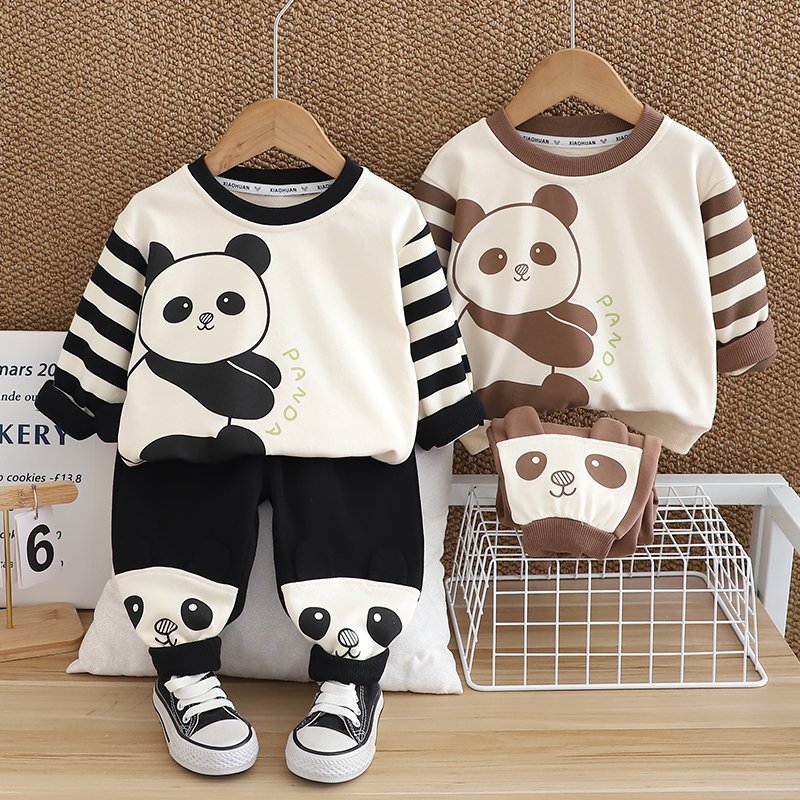 2024 Autumn/Winter Boys Clothing Set Soft Shell Cute Cartoon 3D Patterned Panda Warm Two-Piece Hoodie with Long Sleeve Children