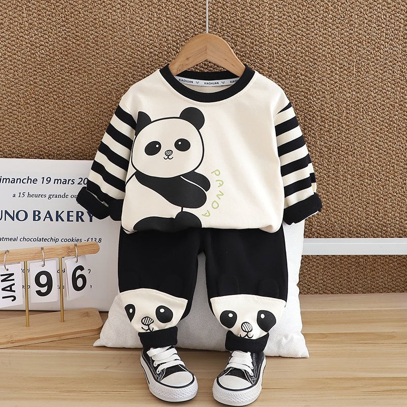 2024 Autumn/Winter Boys Clothing Set Soft Shell Cute Cartoon 3D Patterned Panda Warm Two-Piece Hoodie with Long Sleeve Children